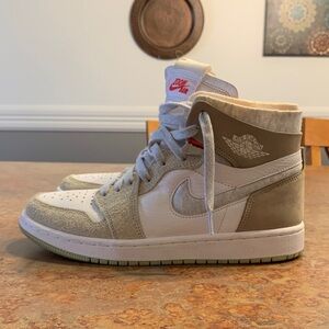 Nike Air Jordan 1 High Top Sneakers in White, Beige, Tan